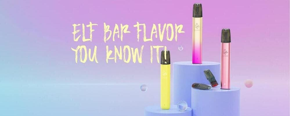 На зображенні представлена лінійка одноразових вейпів Elf Bar з насиченими смаками, ідеально підходять для покупців вейпшопу, які шукають компактне й стильне рішення для паріння.